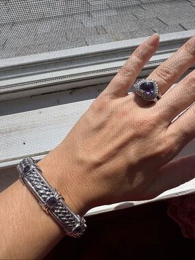 Judith Ripka amethyst and sterling silver bangle bracelet
